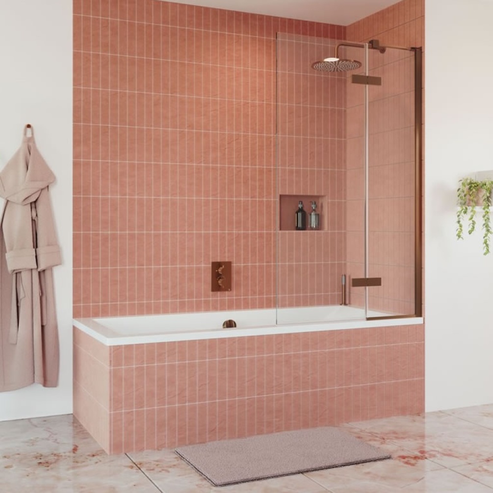 Cutout image of Crosswater Optix 10 Brushed Bronze Hinged Inline Bath Screen